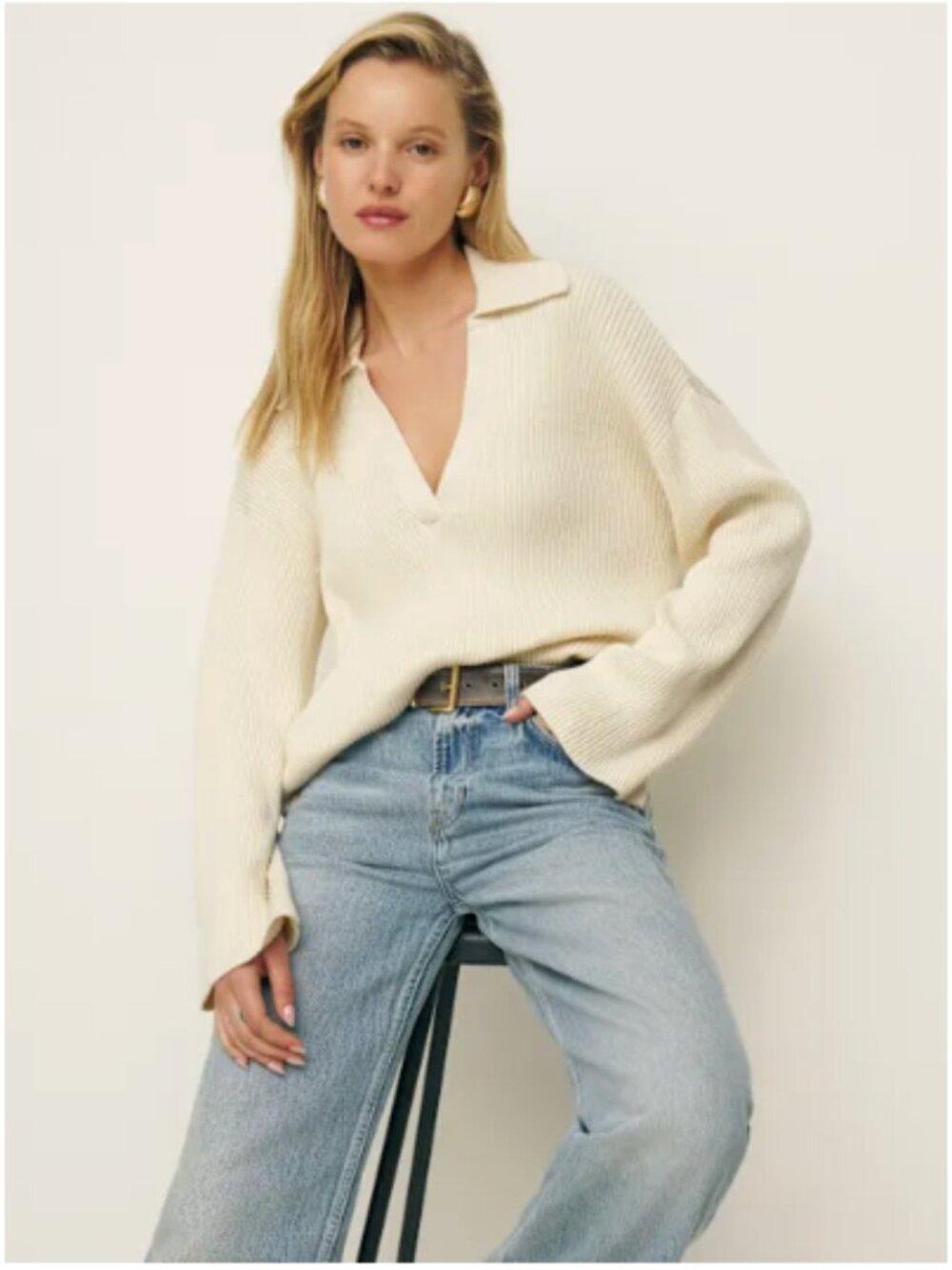 Reformation Harper Oversized Cotton Polo Ivory - Size S